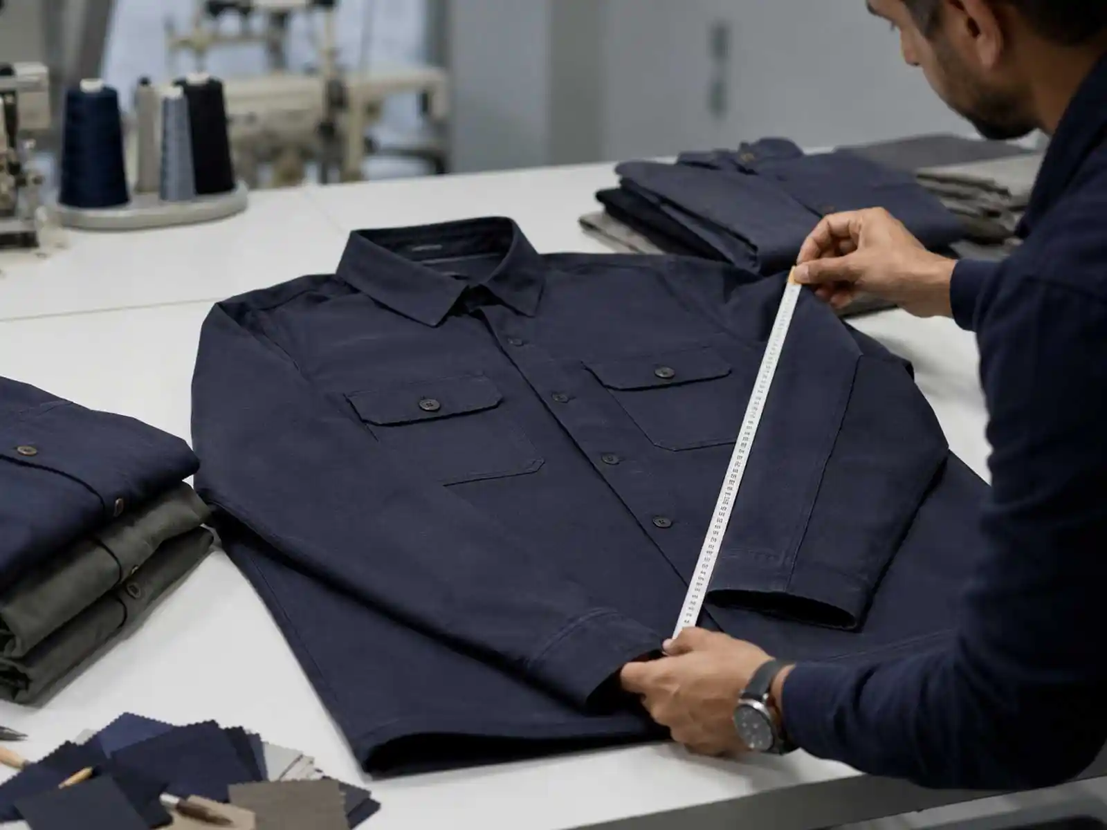 Apparel sampling fit and finish review with garment samples prepared for programme approval