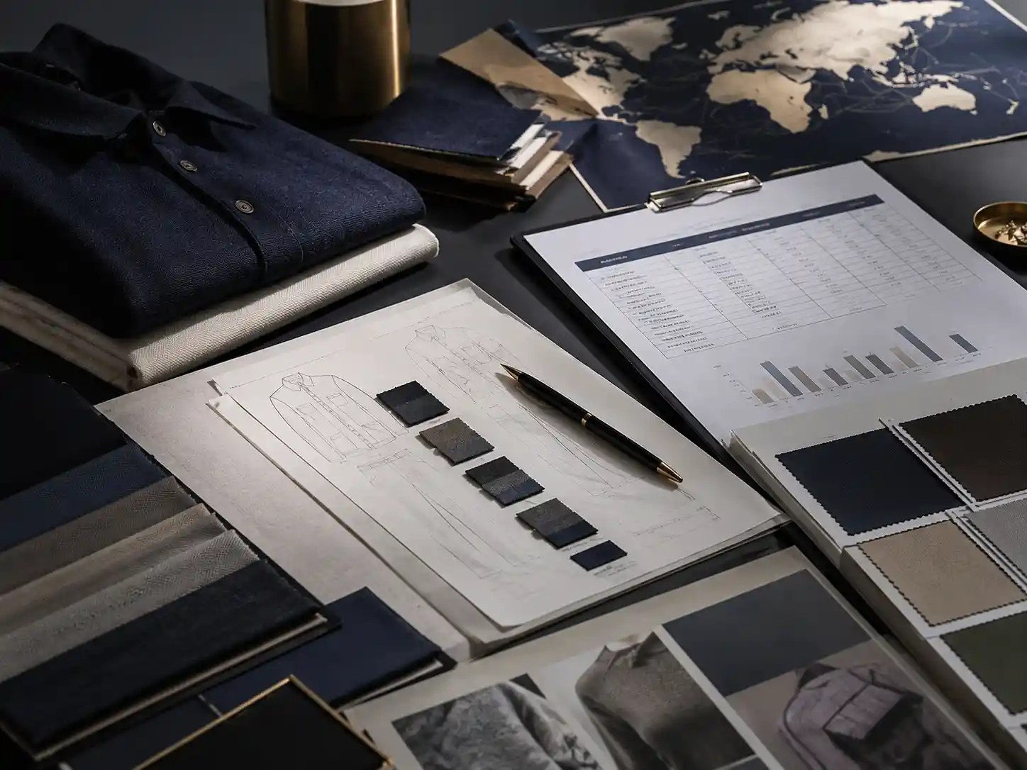 Apparel market research with fabric samples and international production data