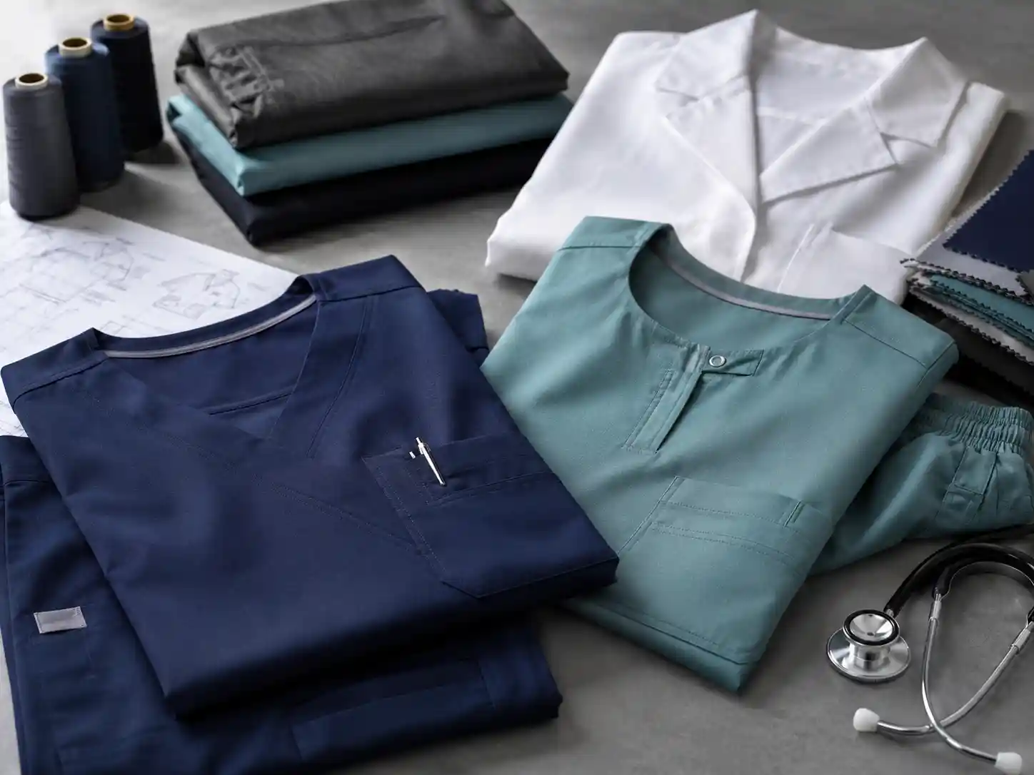 Medical and healthcare uniforms prepared for professional production
