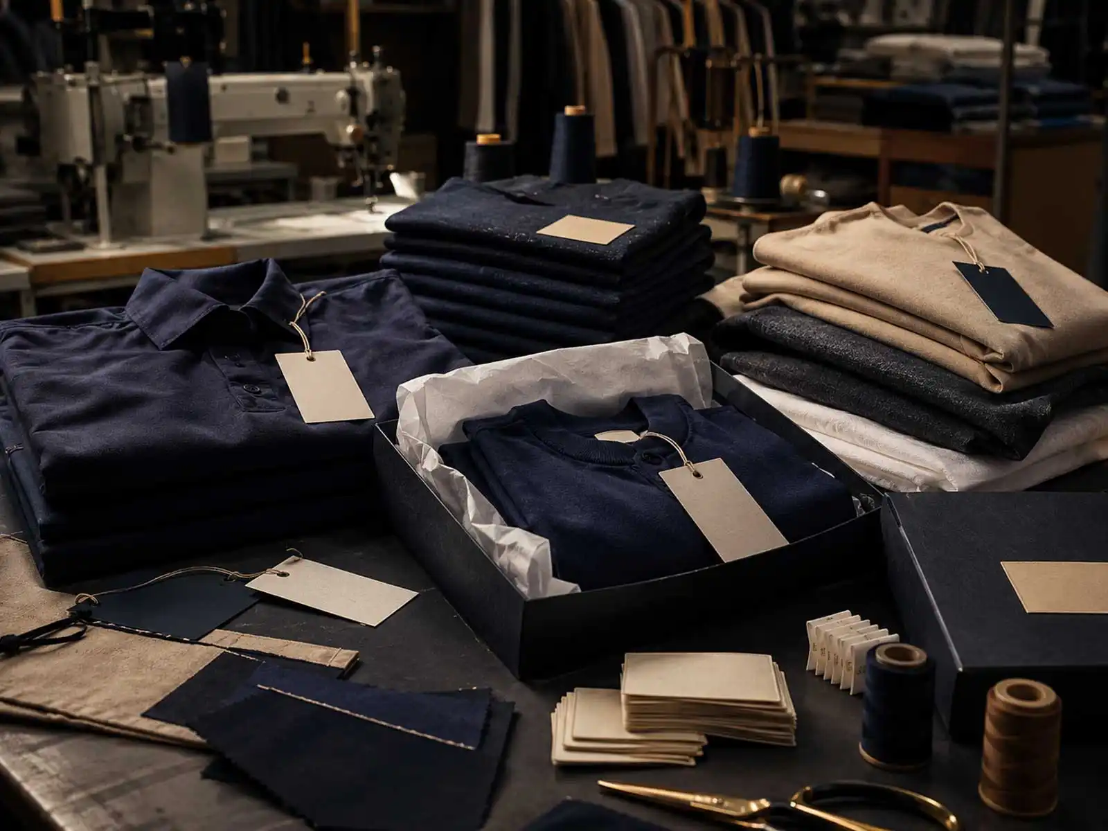 Private-label apparel, packaging and branding materials prepared inside a garment manufacturing facility